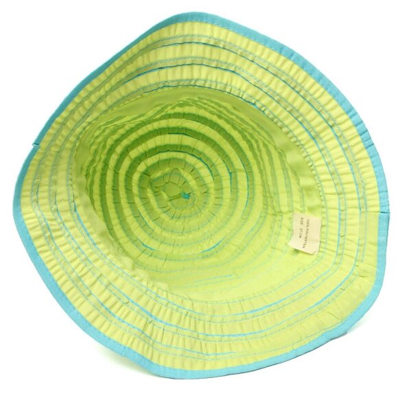 Vintage Two Tone Striped Bucket Hat Y2K Retro Blue Green Summer Retro - Picture 5 of 8